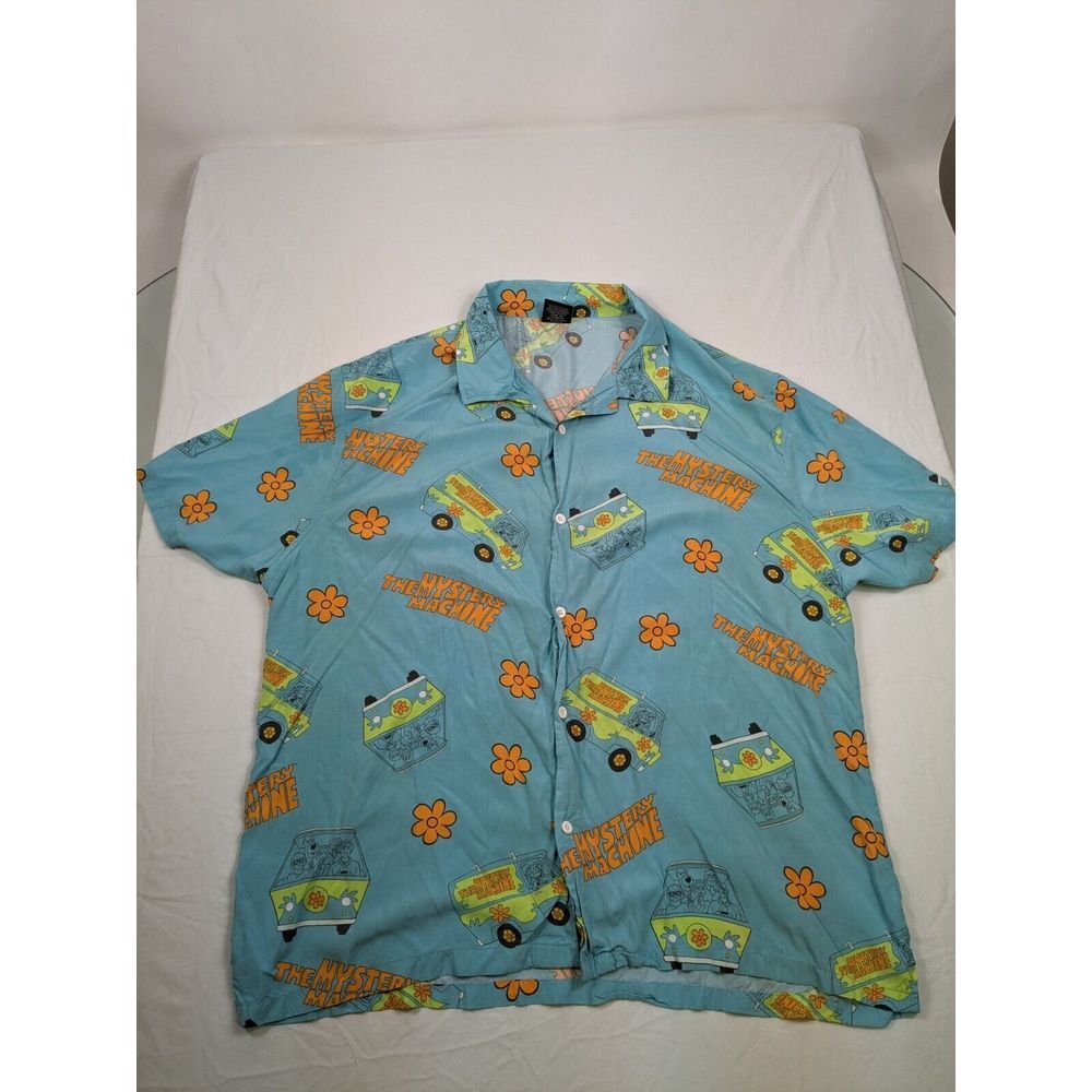 Scooby Doo Shirt‎ Mens Xl Blue Hawaiian Mystery Machine All Over Print Camp